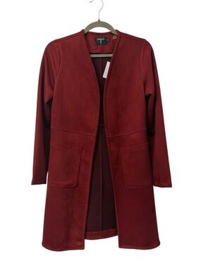 NWT Tahari Merlot Red Faux Suede Topper Open Front Coat XS - MSRP $119
